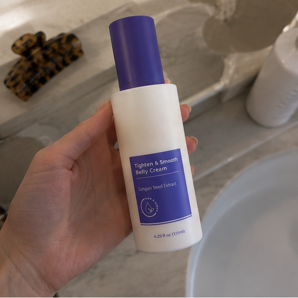 Collage of Vyral skincare products held in a bathroom setting.